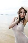 Ruka Ichinose showed off in transparent white wet dress at the ocean and then hotly fucked on coast