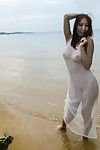 Ruka Ichinose showed off in transparent white wet dress at the ocean and then hotly fucked on coast
