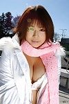 Big titted Asian girl Mai Haruna is sliding panty aside flashing cunt underneath