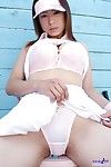 Young tennis player Yuria Yoshingaga shows her tits downblouse and pussy through panty