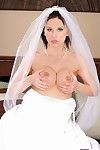 Lustful bride Mindy Main in snow white wedding clothing receives her sodden hairless love-cage pounded