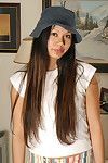 Asian first timer in hat revealing small billibongs during babe photo shoot