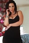 Rounded brunette Jayden Jaymes takes off her clothes for a toys & masturbation session