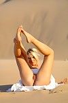 Busty girl Alison Angel in white suit obtains nude in the central point of the desert