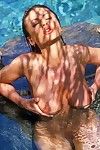 Rounded erotic instance Veronica Zemanova swims in the pool and takes outdoor shower in the stripped
