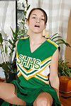 Celeste Star in untried cheerleader uniform has fun dildoing her wet pussy