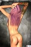 Tattooed punk caricature posing undressed