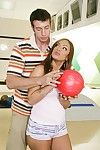 Tanned latina Ice La Fox gets horny and hops on her buddy\'s hard cock while playing bowling