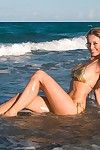 сексуальная насыщенный Длинноногая модель Анита темный в Бикини позы на В пляж :по: В море