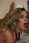 High heeled Brianna Love rides hard cock and takes it doggy style after BJ in a lift cabin