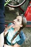 Euro slut Amirah Adara giving BJ before anal sex on picnic table at campground