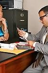 Nerdy office guy enjoys ex with big meloned blonde beauty Bridgette B and creams her face