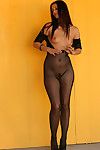 Красота на Высокая каблуки Янтарь Жан любит в поза в ее сексуальная Ажурные костюм