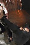 Nerdy MILF Penny Barber chained to floor for painful foot whipping