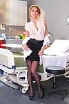 Beautiful leggy lady doctor Monique Alexander in black nylons has sex with big cocked patient