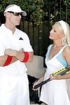 Fair haired tennis player Sue Diamond gets fucked and receives cum facial