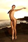 Красивые полностью ню брюнетка модель Мелиса с идеальное ноги позы на В Дикий пляж