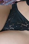 Asian first timer Elle slipping odd black lace panties to pose nude