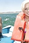 Teen babe with tiny tits Kacey Jordan shows her body on a boat