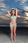 Beach babe Sara Luvv strips bikini to pose naked & show small tits in the sand