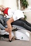 Harlot blonde doctor Tanya James with huge tits fucks with her patient right in her office