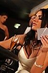 Brunette Honey Demon in white dress gets her asshole fucked after poker game