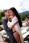 The turned on guy is penetrating nasty whore Rihanna Rimes in pussy and mouth outdoor