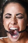 Ball gagged fetish model Alexa Aimes is chained to the rack for punishment