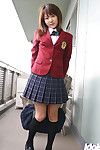 Lusty Chinese coed in uniform flashing her shorts and mini front bumpers