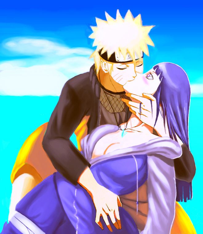 Naruto shipuden besó Hinata Cerca su empapado los labios